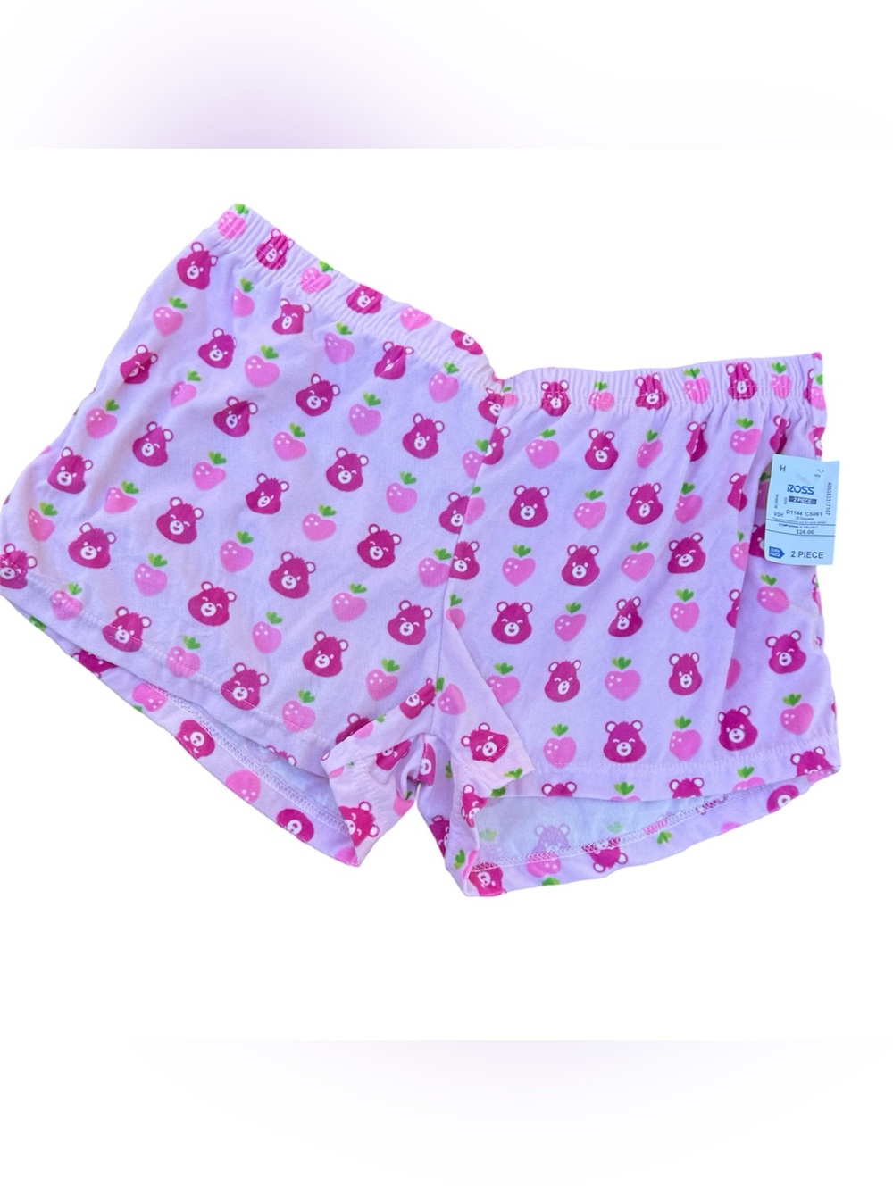 Care Bears Pink Kawaii Fruit Soft Sleep Lounging Pajama Bottom Shorts Large NWT